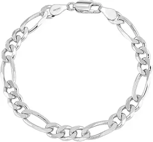 LeCalla Solid 925 Sterling Silver Italian 5 MM Diamond-Cut Figaro Chain Bracelet for Men Women 7.5 Inches