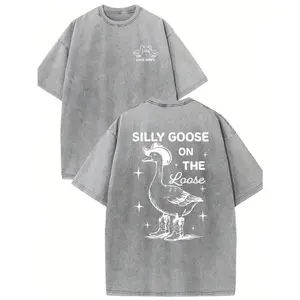 Goose Bumps Boutique Fashion T-Shirts - SILLY GOOSE ON THE LOOSE T-ShirtFor Men And Women - Soft Washed Batik Retro Thickened Cotton, Casual Refined, , Fashionable, 230g