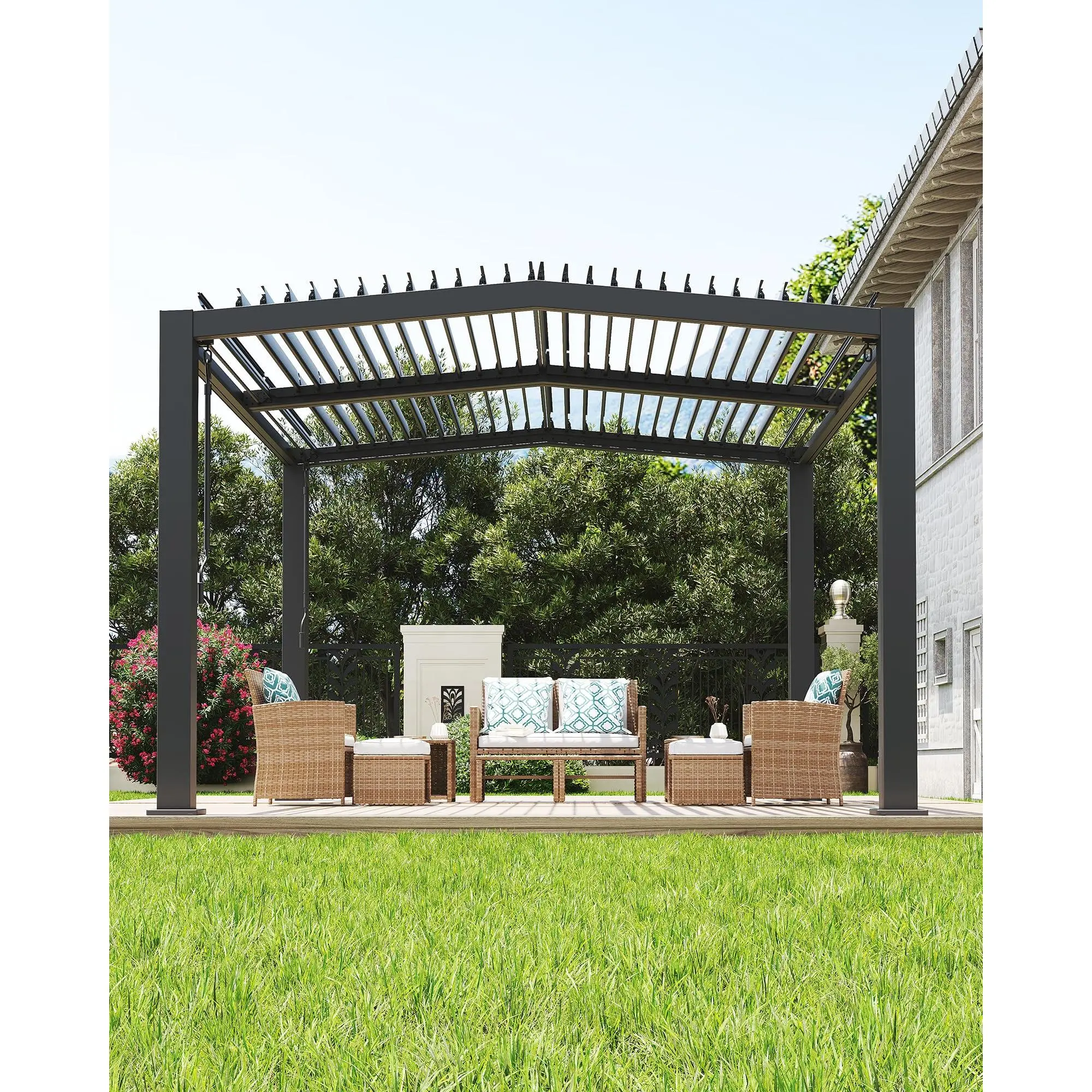 11x13 ft Aluminum Louvered Pergola with Adjustable Roof, Reinforced Frame, Integrated Drainage System, Weather-Resistant Hardtop Gazebo for Patio, Deck, Backyard, Gray