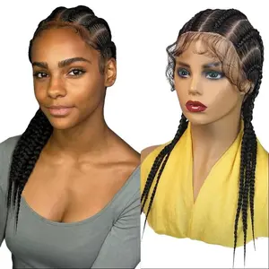 DOSAY Synthetic Full Lace Braided Wigs Short Cute Cornrows Pigtails Braids Wig With Baby Hair For Afro Black Women 20'' Jumbo Knotless Box Braids Wigs