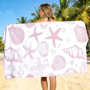 1pc with with Seashell and Starfish Pattern Beach Towel for Travelers Soft Comfortable Lightweight Absorbent Quick Dry Portable Unisex Perfect for Beach Camping Swimming Diving Surfing Travel Essential Amazing Easter Gift Summer Gift Birthday Gift