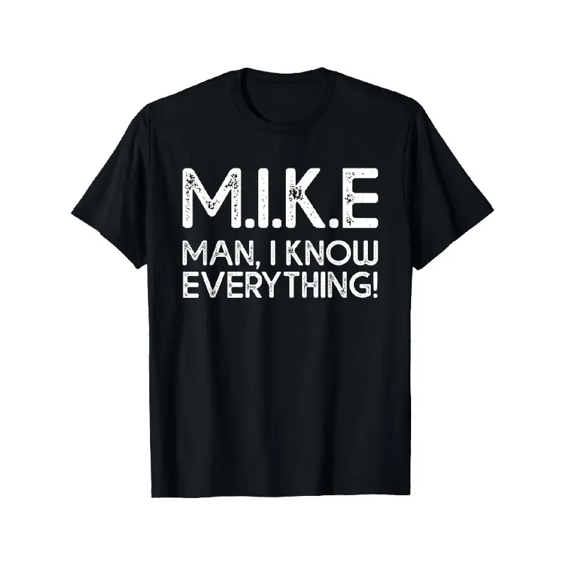 Men's Vintage Graphic T-Shirt, Funny "M.IKE" Letter Print Round Neck Top in Slight Stretch Fabric, Casual Regular Fit Streetwear, Tee