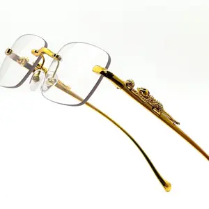 Mens Sunglasses Hip Hop Rimless SQUARE Frame Clear Lens Gold Shades with Unique Design