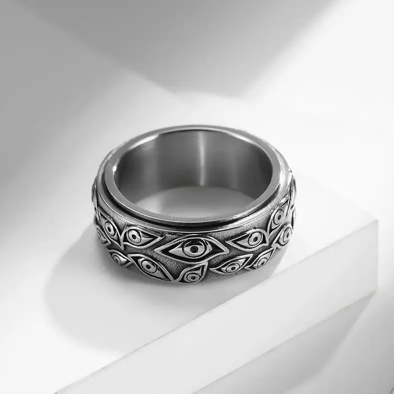 God's Eye Stainless Steel Ring Men's Rotatable Retro Titanium Steel Ring, Stylish Jewelry Unique Gifts for Men and Women, Anniversary Birthday Mother'