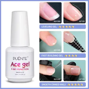 Puente 15ML 9-In-1 Ace Acrylic gel nail polish fast building leveling gel Quick Drying Durable nail tips glue gel soak off UV LED functional gel Home Salon DIY Manicure Gift for Women