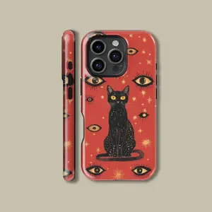 MagSafe iPhone Case Mysterious Black Cat Phone Case for iPhone 16 15 14 13 12 Pro Max, Gothic Cat Protective Cover for iPhone 13