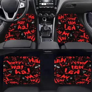 4pcs Red Graffiti Car Floor Mats - Stylish, Non-Slip, Easy to Clean, Suitable for All Vehicles, Durable and Provide Lasting Protection for Your Car Interior, Enhance Driving Pleasure, the best gift for friends or family