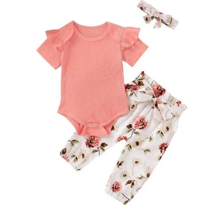 LAGKIYOJ Newborn Baby Girl Clothes Long Sleeve Romper Bodysuit Floral Pants Hat Headband Outfits Set