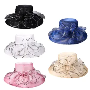 Women's Wide Brim Large Fascinator Hat Organza Church Wedding Tea Party Hat