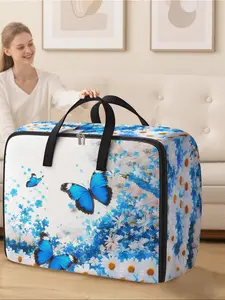 Floral Butterfly Pattern Storage Box, Space-Saving Large Handheld Organizer, Ideal for Moving, Travel, Camping, Dormitory, Bedroom