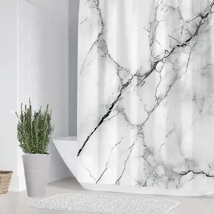 1/4 piece grey and white marble design bathroom set, Shower Curtain Sets, including soft floor mat with good rebound, water absorption, anti slip, toilet seat cushion, shower curtain, home decoration, Aesthetic bathroom decor