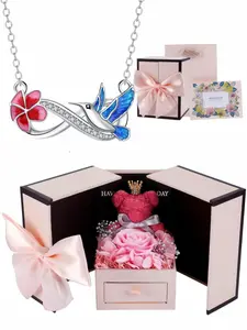 Hummingbird & Floral Infinity Necklace Original forest-inspired premium love bird infinity symbol necklace, unique hummingbird zircon pendant. With preserved rose & cute bear jewelry gift box, perfect gift for birthdays, Mother’s Day & Valentine’s Day.