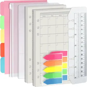 A6 6 Holes Binder Refill Set, 90Sheets Planner Insert, 5 Sheets Divider Paper, Ruler, Card Bag, Colorful Index Stickers
