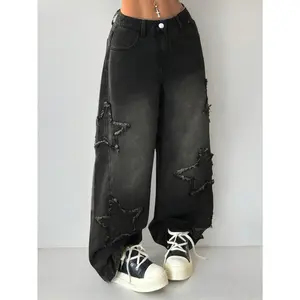 Women’s Baggy Jeans with Star Design – Summer Outfits | Cargo Jeans | Baggy Jeans | Fashion Outfits | Streetwear Pants | Women’s Clothing Womenswear