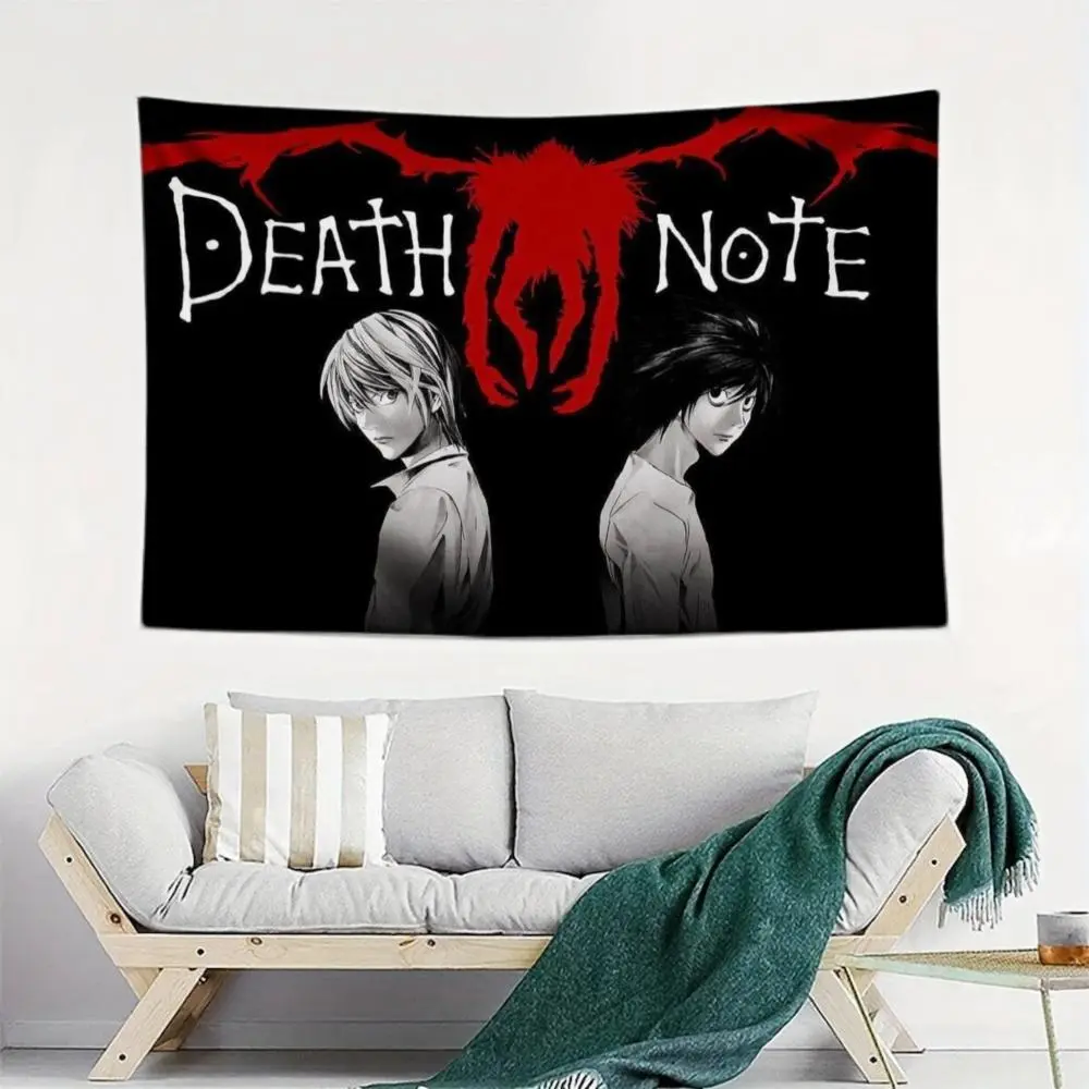Death Note Premium Polyester Tapestry Flag (3x5ft) - Grommeted Wall Hanging with Modern Stripe Solid Color Design, Iconic Death Note Art Sparks Fandom, for College Dorm Room Decor, Indoors Home Supplies, Resists Daily Wear, 4 Grommets, Anime Room Decor