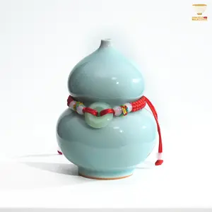 Jin Hongyang · Celadon Pink Blue Peace Gourd｜Glossy Official Glaze · Symbol of Blessings · Handmade Kiln Art · Auspicious Giftware