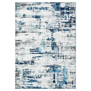 Washable Modern Abstract Area Rug Blue Non Slip Throw Rugs Contemporay Floor Carpet for Home 5 x 7(ft)