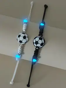 2 Pcs Glow-In-The-Dark Heart and Soccer Shape Accessories, Couple Bracelets, Fashionable Football Sports Jewelry, Gift for Women