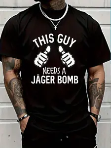 100% Cotton This Guy Needs A Jager Bomb Funny Alcohol Spirits T-Shirt Women's Men's Graphic Tee Crew Neck summer vacation Tops