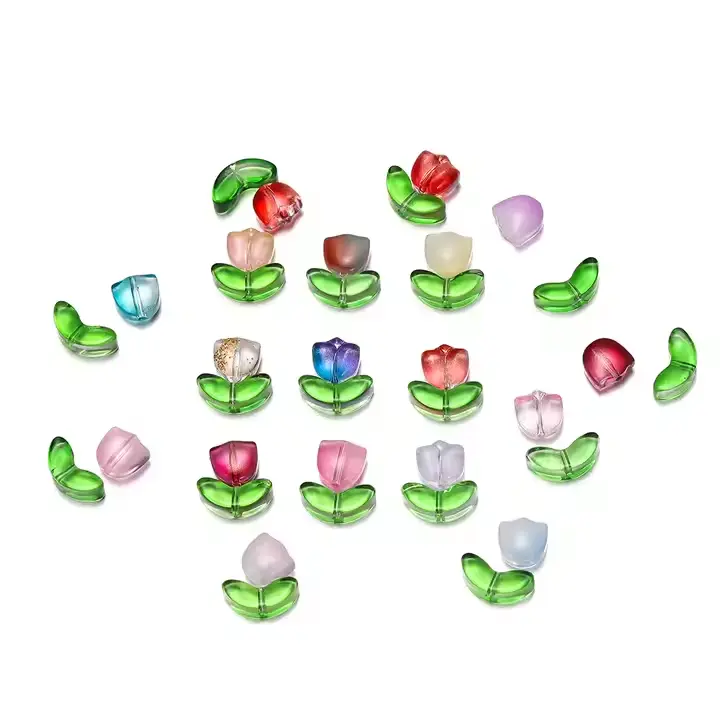25 Sets (50 Pieces) Flower Crystal Glass Bead Tulip Beads for Jewelry Making and DIY Craft Accessories
