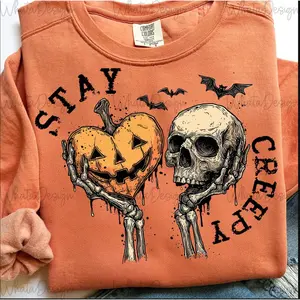 Women's Cotton Round Neck T-Shirt - Retro Dripping Heart, Skeleton Hand Spooky Halloween Graphic, Comfortable Fit Fashion Clothes