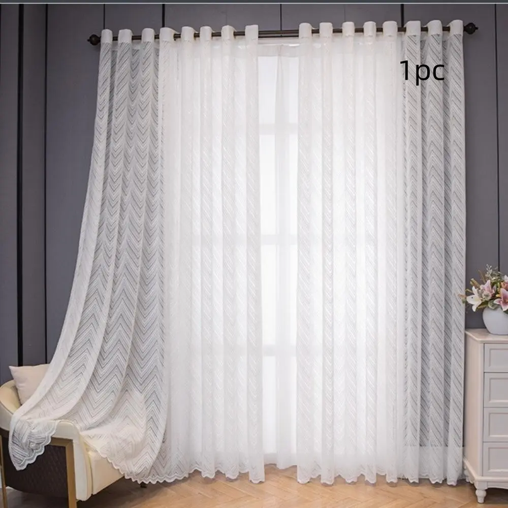 Modern Nordic Style Woven Striped Wave Mirror Curtain, Transparent Window Covering, Interior Decorations for Living Room Bedroom Balcony, Sun Protection Function