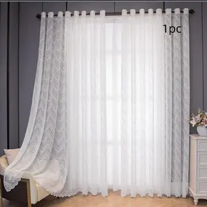 Modern Nordic Style Woven Striped Wave Mirror Curtain, Decoration Items, Transparent Window Covering for Living Room Bedroom Balcony, Sun Protection Function