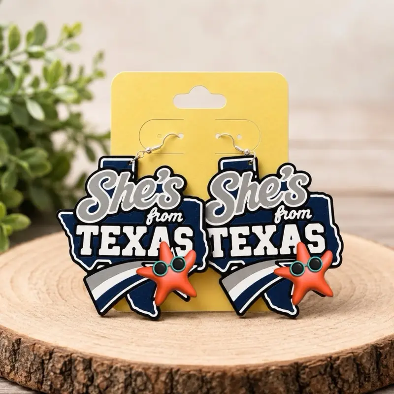 Women's She’s From Houston Statement Dangle Earrings - Trendy Fashion Accessory with Everyday Sparkle for Daily Wear