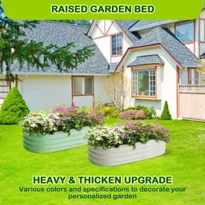 2 Pcs Oval Raised Garden Bed, Elevated Metal Planter Box for Vegetables, Flowers, Herbs, Backyard Patio Outdoor Gardening