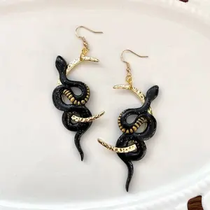 Black Moon Snake Earrings
