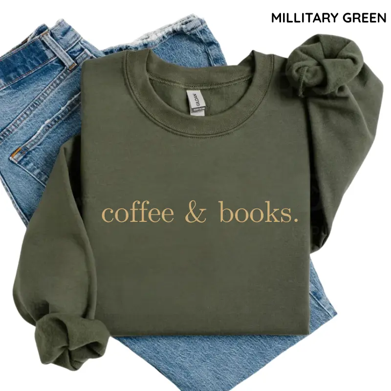Coffee & Books Sweatshirt/ T-shirt – Cute Book Lover Gift, Cozy Book Club Shirt, Back to School Teacher Crewneck, Reading & Coffee Lovers Top