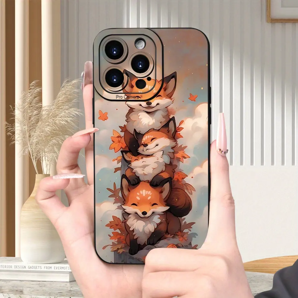 A phone case with a pattern of three little foxes playing in autumn, TPU shockproof full A phone case with a pattern of three little foxes playing in autumn, TPU shockproof full
