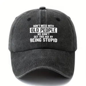 Black Print Trucker Baseball Cap - Outdoor Sun Protection, Washable, Curved Brim, "DON'T MESS WITH OLD PEOPLE" Print, Suitable for Vacations, Travel, Trucker Hat Hats, Black Print Hats summerwins,summerwins