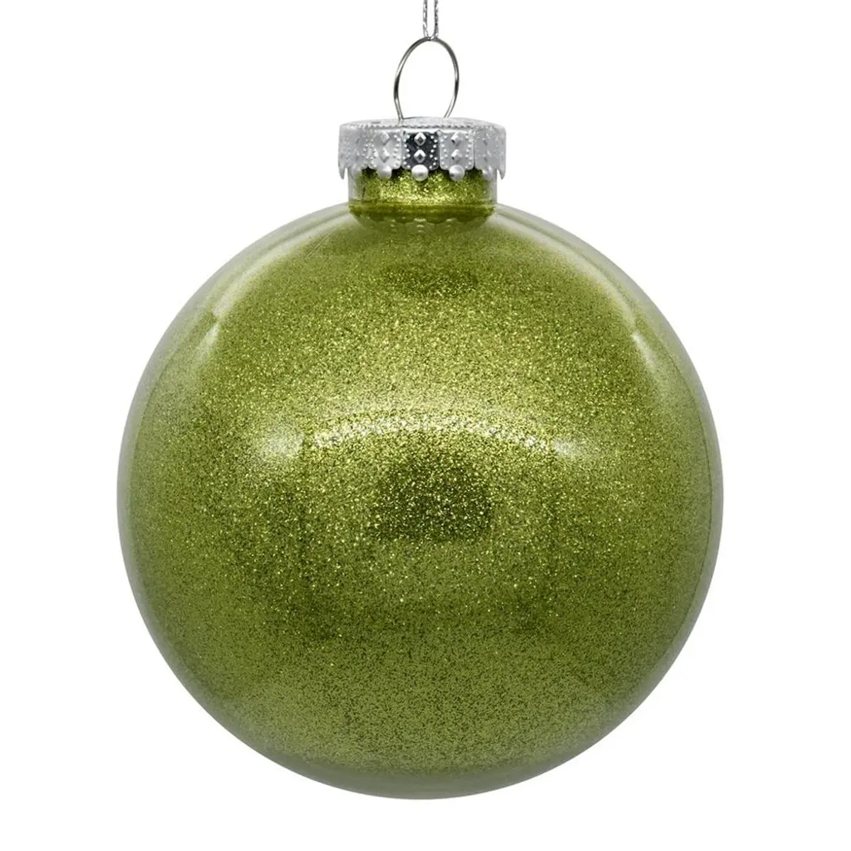 212 MAIN Lime Round Plastic Glitter Fill Christmas Tree Ball Ornaments, 4.75 in. Home Ornaments - 4 per Bag Festive Decoration for Holiday Home Supplies