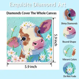 4 Packs 5D Cartoon Diamond Art Kits for Teenagers , Cute Animals DIY Diamond Arts Mosaic Kits for Adults Beginner, Full Round Drill Gem Art for Home Wall Decor Present 6X6 inch Handmade