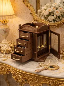 Rotating Wooden Jewelry Organizer with Drawers