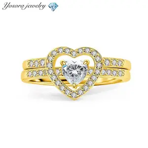 Heart-Shaped Cubic Zirconia Double-Ring Design — Exquisite and versatile; the perfect gift for a close friend or partner. Sizes 5–10.