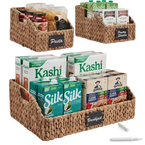 Best Choice Products Hyacinth Angled Pantry Storage Baskets W/ Handles, Chalkboard & Marker (Set of 3)