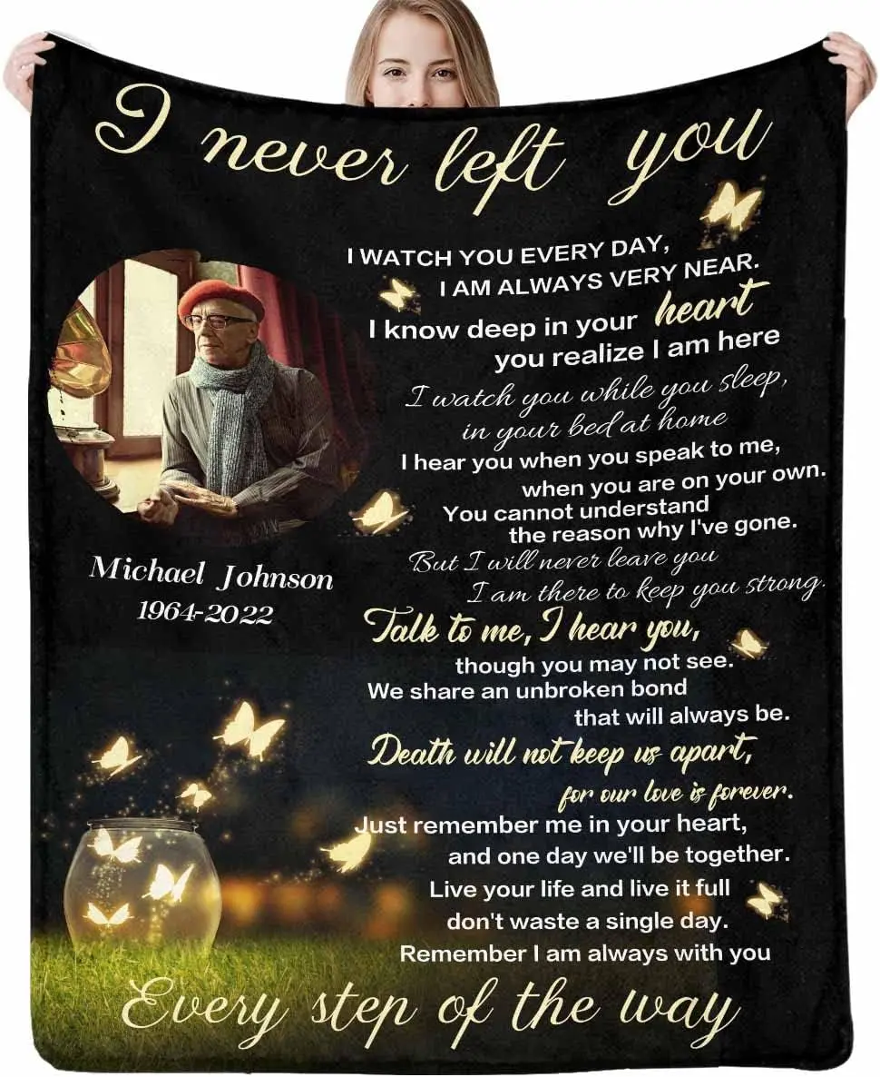 Custom Memorial Blanket with Photos for Loss of Mom Dad Son Daughter Customized Memory Gift of Departed Loved Ones