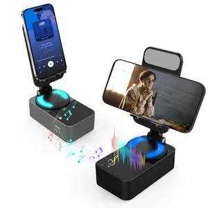 Bluetooth Speaker Phone Holder with HD Surround Sound, Anti-Slip Base, LED Indicator | Desktop Stand for Home, Office, Outdoor | Compatible with iPhone, iPad, Android Devices | Gift Idea (Black, Silver)