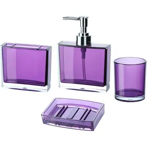 4 count Purple Bathroom Accessories Set, Includes Soap Dispenser,  Holder, Soap Dish and Tumbler