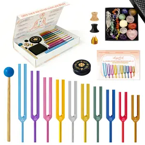 Resonance 10 PCS Chakra Tuning Forks for Healing Set, Multi-Color Unweighted Solfeggio Tuning Forks(174-963Hz) with  Crystals, Complete＆Professional Sound Healing Instruments for Stress Relief, Chakra Balance