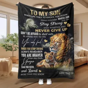 Lion Letter Print Throw Blanket, 1 Count Soft Warm Napping Blanket, Air-conditioned Room Blanket, Warm Nap Blanket for Home Office Travel Camping