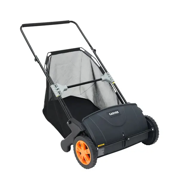 [FLASH SALE] Garvee 21" Push Lawn Sweeper, 3.5 Cu. Ft. Manual Leaf & Grass Collector with Adjustable Height and 4 Spinning Brushes, Black & Orange