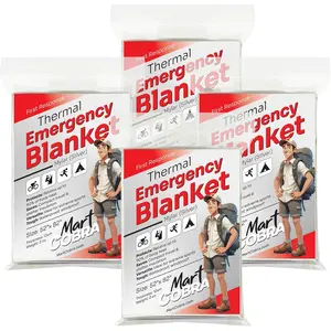 Mart Cobra Emergency Blanket 4-Pack Space Mylar Blankets Survival Gear and Supplies Reusable Thermal Camping Essentials First Aid Car Emergency Kit Prepper Bug Out Bag Foil Warm Cat Cold Snow Winter