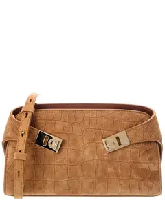 Ferragamo Hug Mini Croc-Embossed Suede Crossbody