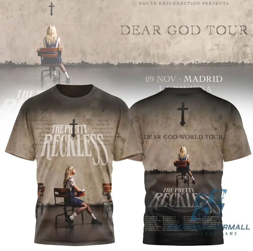 The Pretty Reckless Vintage Shirt - Dear God Tour Tee, Taylor Momsen, Midnight Rock & Roll, Gothic Alternative Aesthetic, TikTok Trend Outfit