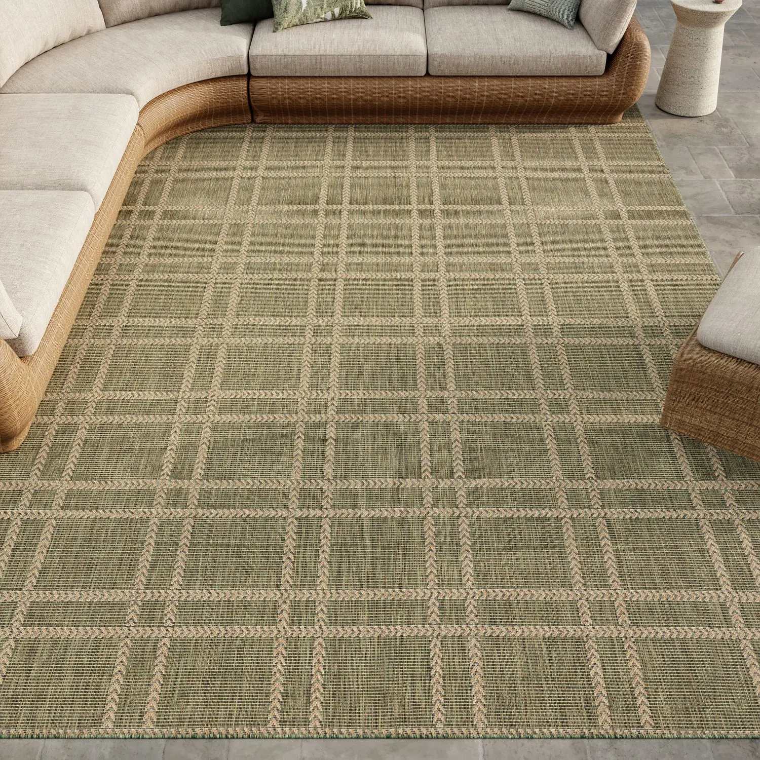 Nourison Horizon Rectangular Rug - 1-Piece Modern Geometric Arrowhead Grid Flat Weave Mat, Indoor/Outdoor Patio Room Decor, Water Resistant, Easy-Care All-Weather Tonal Stripe Multi-Size Rug, One-Piece