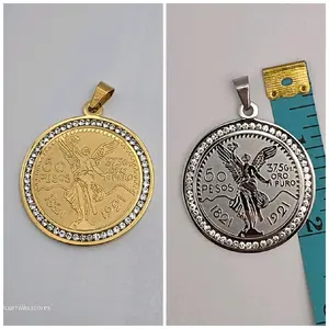 SET NEW  CENTENARIOS double face Stainless steel gold color  & stainless steel clear stone's PENDANTS ONLY see the measurements in the pictures both for this price