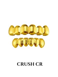 CRUSH CR 1pc/2pcs Copper 14K Gold Plated Fang Multi-Tooth Grillz, Full Top & Bottom Set, Fashion Hip-Hop Tooth Jewelry For Black Women, Girls & Men, Suitable For Parties, Street Fashion & Daily Wear, Accessory
